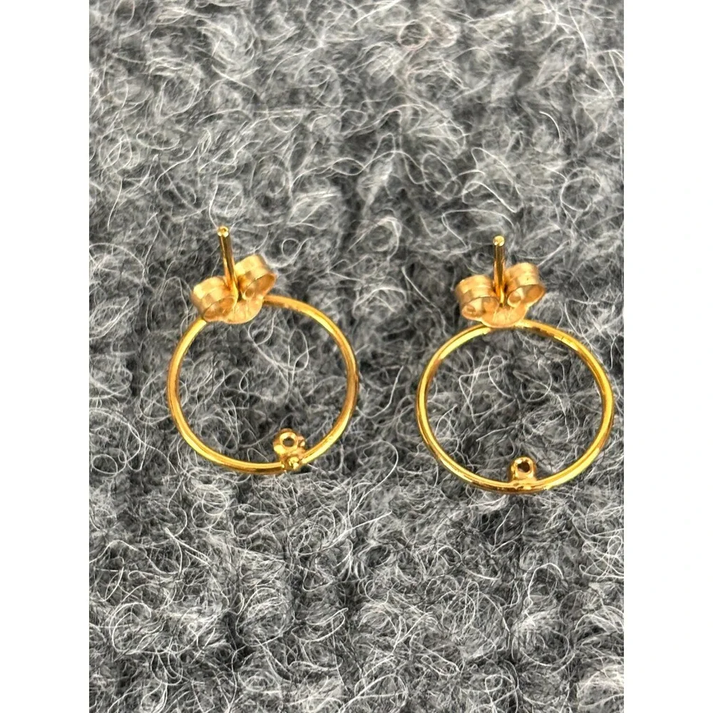 10K Gold Open Circle‎ Stud Earrings Tiny Stone Minimalist Dainty Vintage